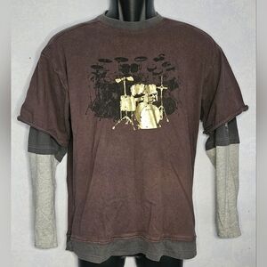 UNION BAY Boys Drum Graphic Drum Layered Look Shirt XL